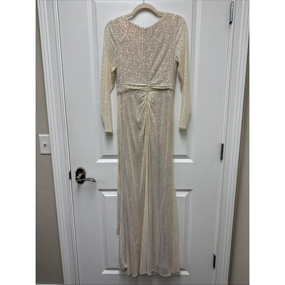 Mac Duggal Size 6 Cream 26715 Sequined Ruched Long Sleeve Formal Gown Dress New - Picture 8 of 11